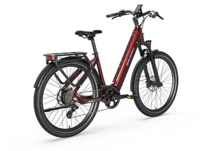 Red Dukawey FUGL Pro electric bike, rear-side view